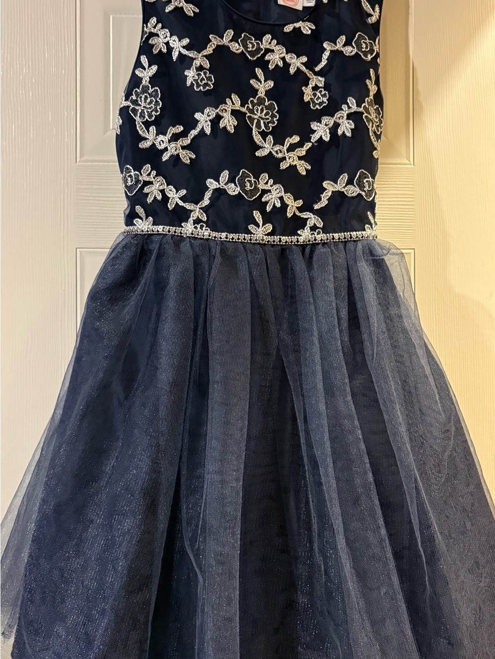 wonder nation Navy Blue Embroidered Tulle Formal Dress